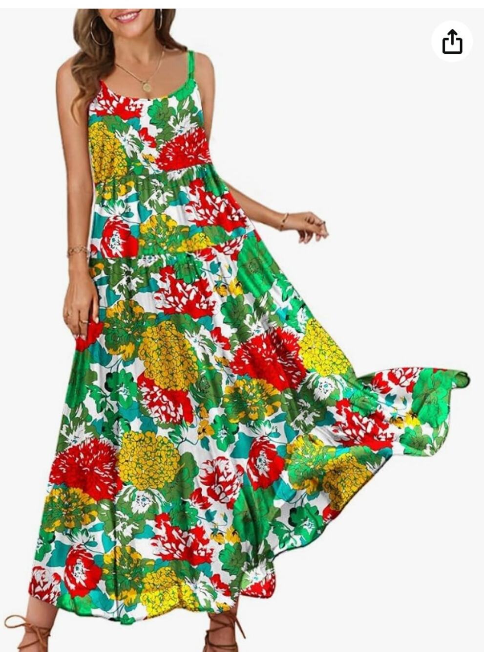 Women's Spaghetti Strap Floral Maxi Sundress XS Multicolor Tiered Swing Dress